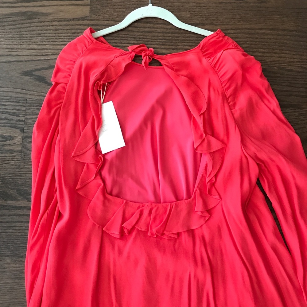 Zara Red Long sleeve Open Back tie Dress